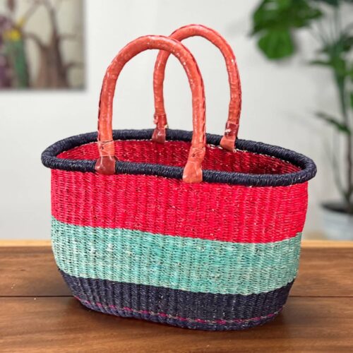 Colorful oval African woven basket