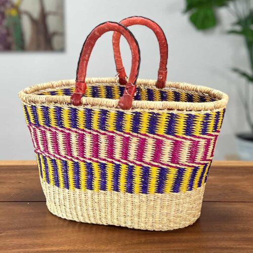 Colorful Oval African woven basket