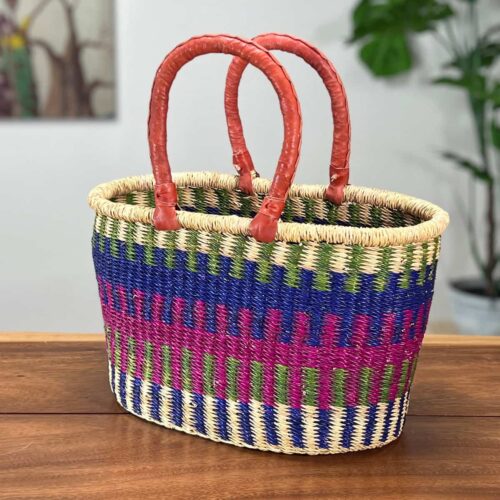 Colorful oval African woven basket