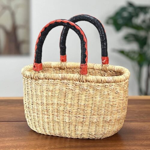 Natural Small Oval African Basket with dark handles