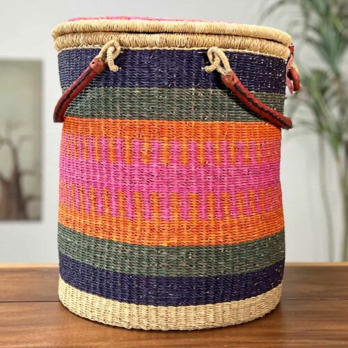 Colorful laundry basket with lid