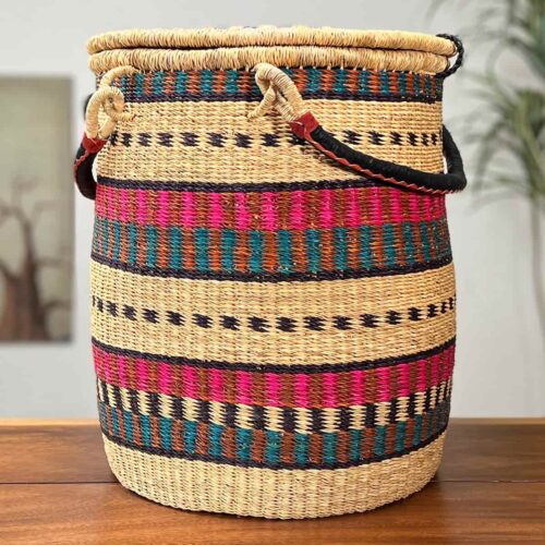 Colorful laundry basket with lid