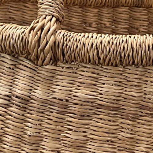 Closeup Detail of Natural Medium Round Market Basket
