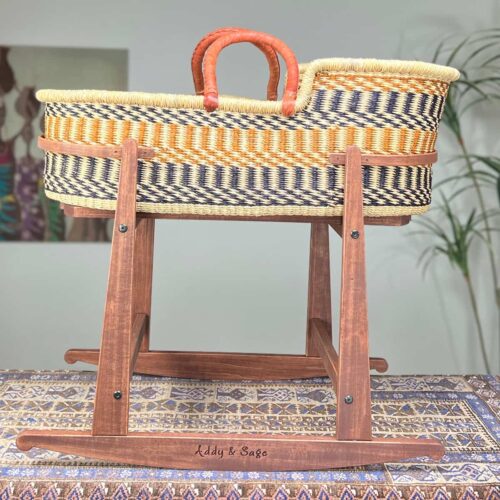 Mocha Moses Basket Stand with a colorful basket