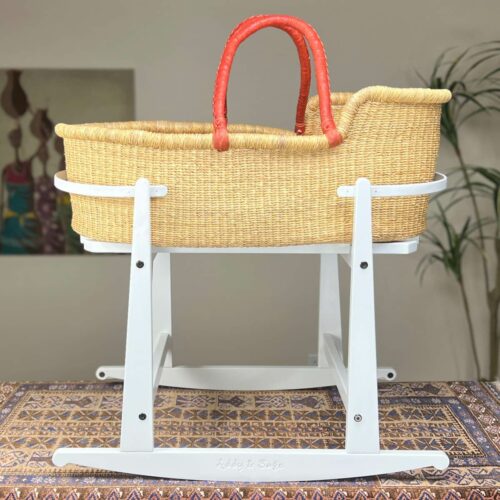 White Moses Basket Stand with a natural basket