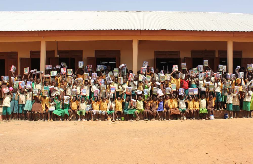 Children with new school supplies in Africa